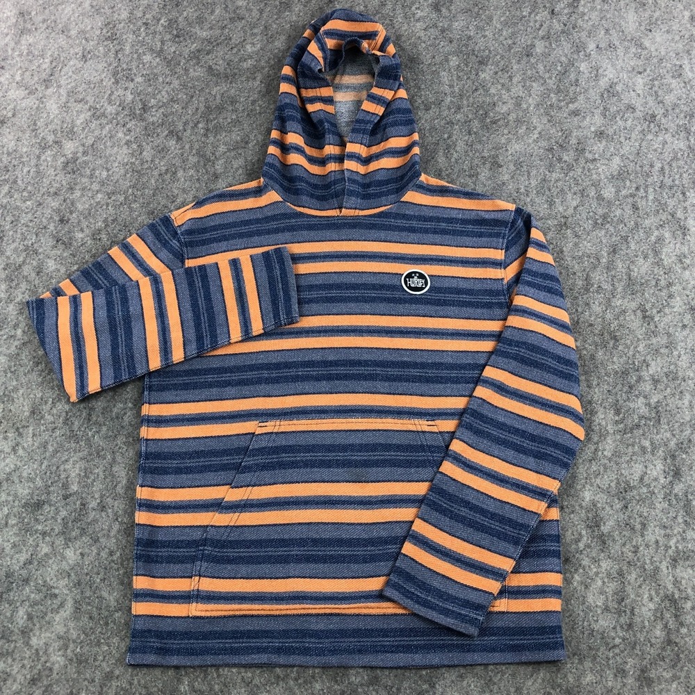 Hurley Hoodie Mens Small Blue Orange Striped Pullover Sweater Pocket Stretch